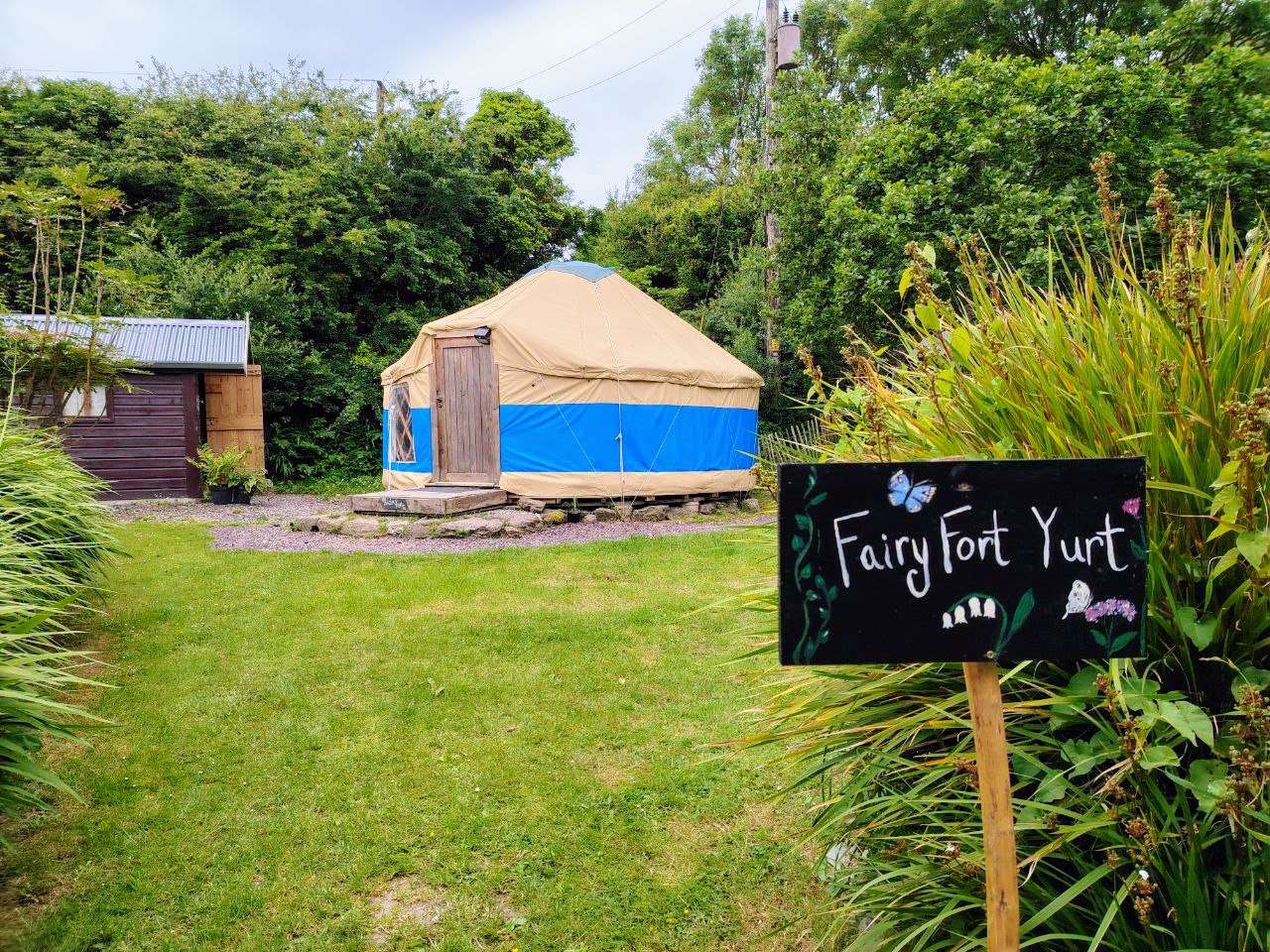 Exterior view of the Fairy Fort Yurt at Inch Hideaway