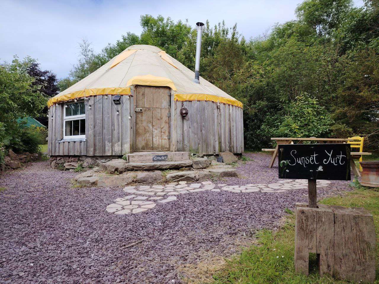 Exterior view of the Sunset Yurt at Inch Hideaway