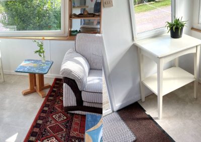 Interior of the Cara Van Haven with cozy furnishings and timber features